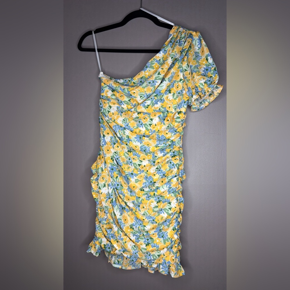 Hello Molly Yellow & Blue One-Shoulder Floral Dress